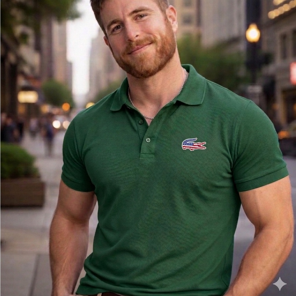 Lacoste Men's Green Polo with Large Croc Logo